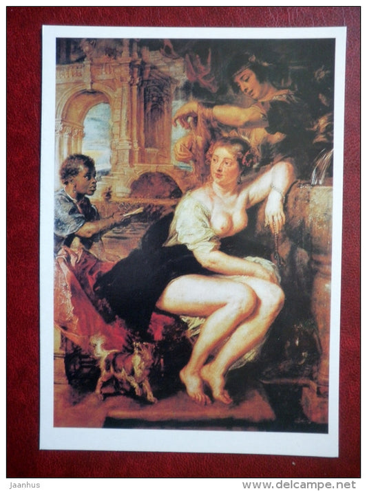 painting by Peter Paul Rubens , Bathsheba , c 1635 - dog - flemish art - unused - JH Postcards