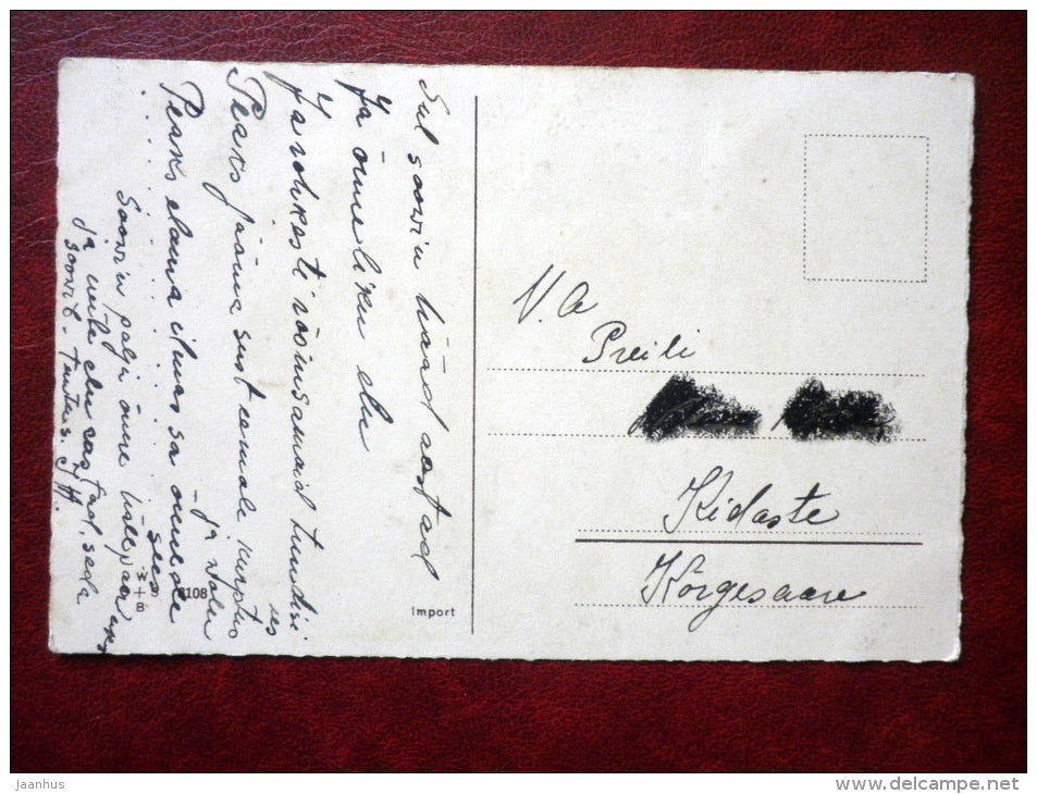 Birthday Greeting Card - ladies - men - dog - flowers - 8108 - 1920s-1930s - Estonia - used - JH Postcards