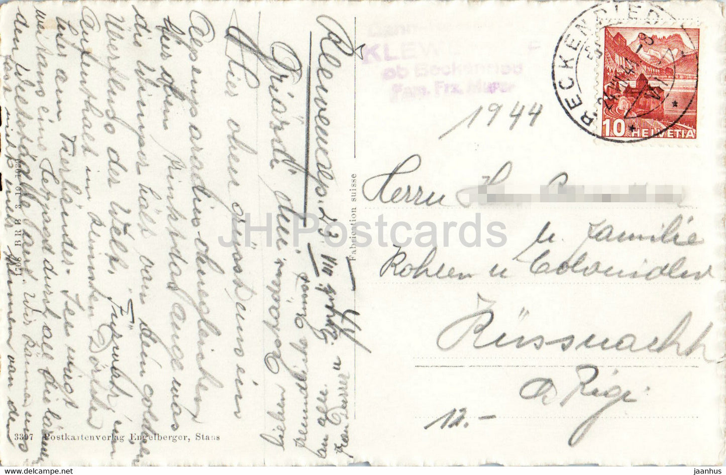 Luftseilbahn Beckenried - Klewenalp 1600 m - Blick auf - téléphérique - 3397 - carte postale ancienne - 1944 - Suisse - utilisé