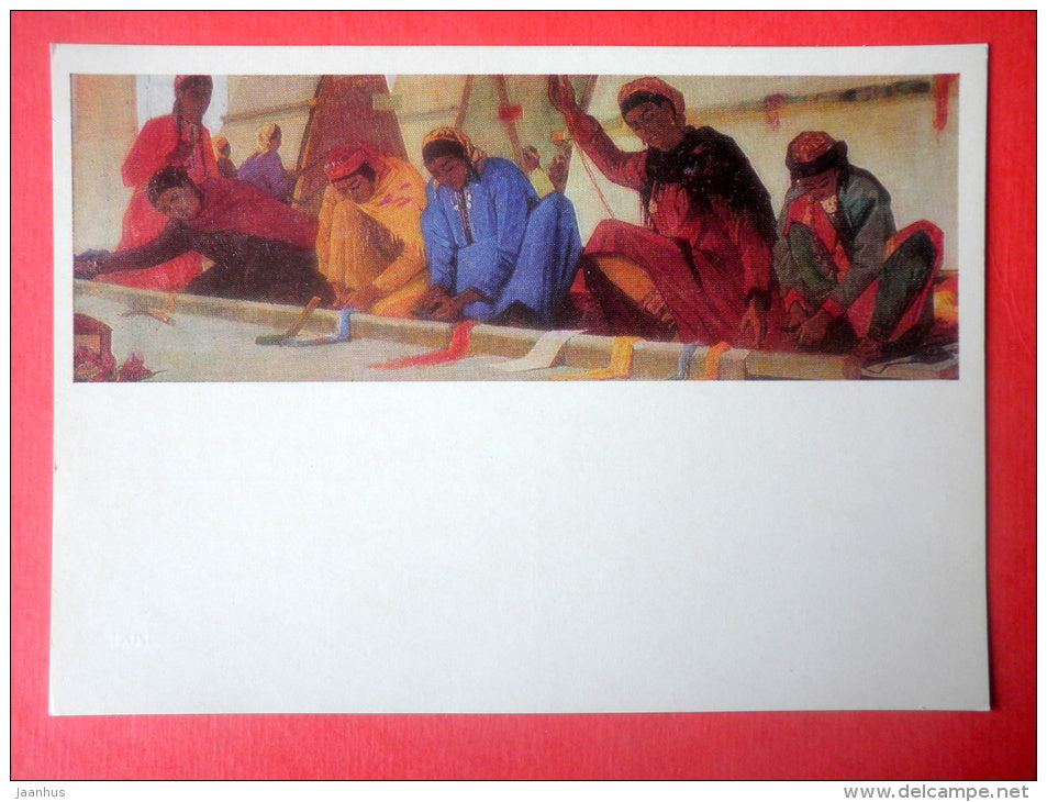 painting by A. Amangeldyev - Carpet Weavers , 1961 - uzbekistan art - unused - JH Postcards