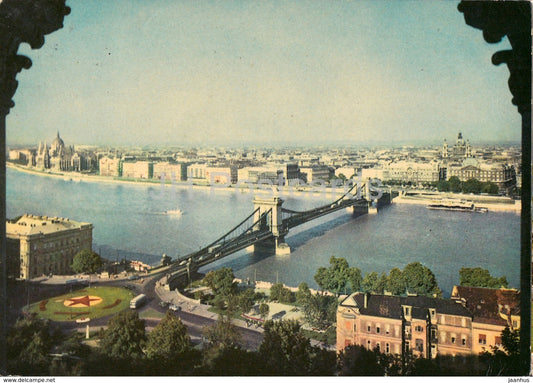 View of Budapest - bridge - 1960s - Hungary - used - JH Postcards