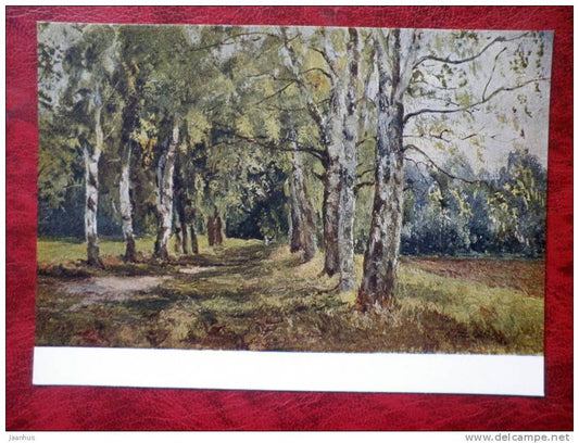 Painting by B. N. Yakovlev - birch alley , 1954 - russian art - unused - JH Postcards