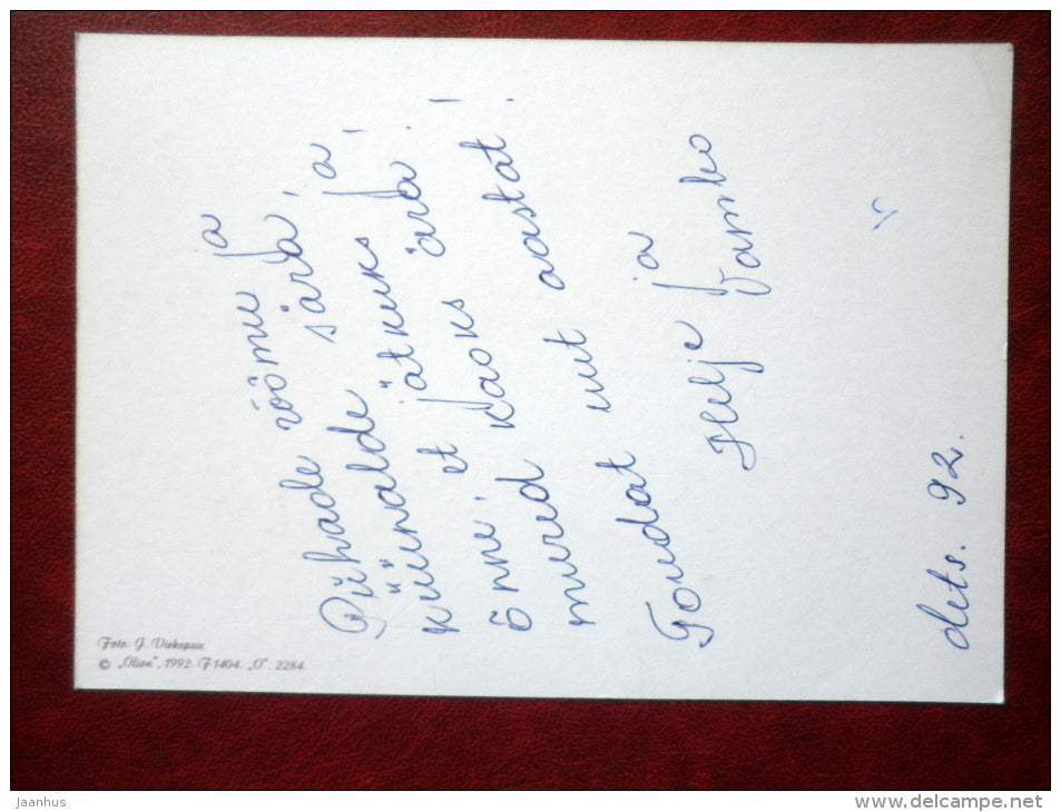 New Year greeting card - old coins - belt of traditional costumes- 1992 - Estonia USSR - used - JH Postcards