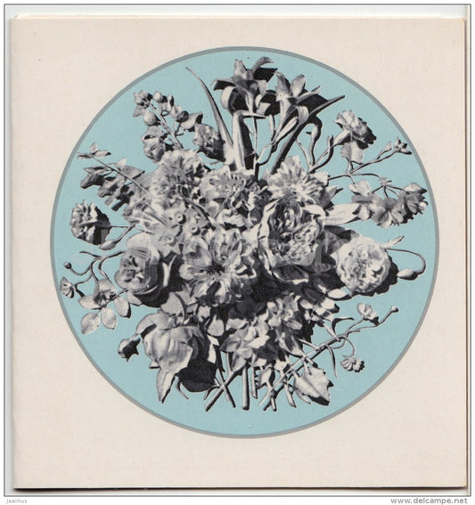 Birthday mini greeting card by P. Ivanov - porcelain flowers - 1984 - Russia USSR - unused - JH Postcards
