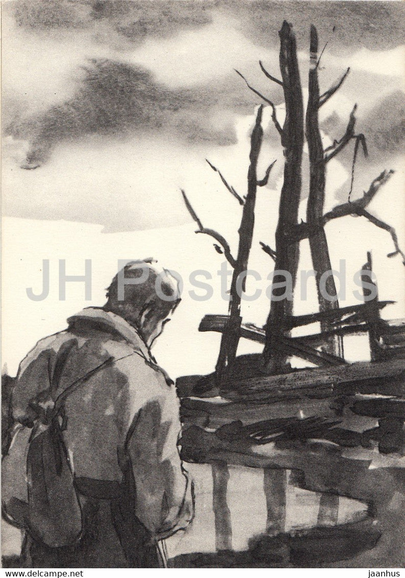 Fate of a Man by Mikhail Sholokhov - illustration by Kukryniksy - Soldier - 1966 - Russia USSR - unused - JH Postcards