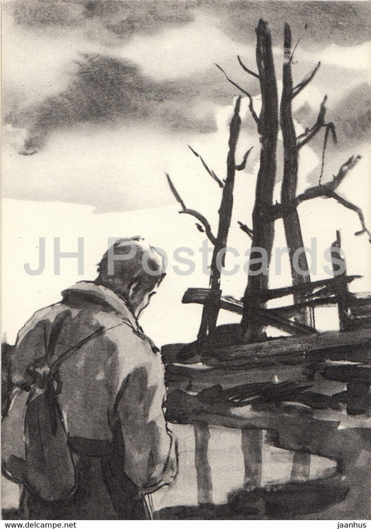 Fate of a Man by Mikhail Sholokhov - illustration by Kukryniksy - Soldier - 1966 - Russia USSR - unused - JH Postcards