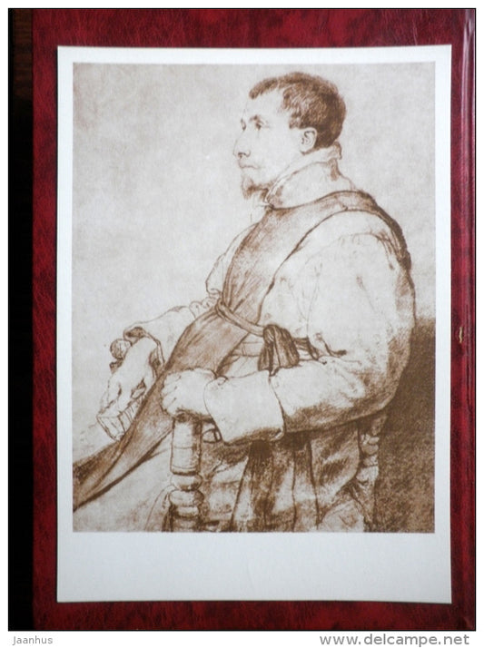 Drawing by Peter Paul Rubens - Portrait of an Ecclesiastic - maxi card - flemish art - 1977 - unused - JH Postcards