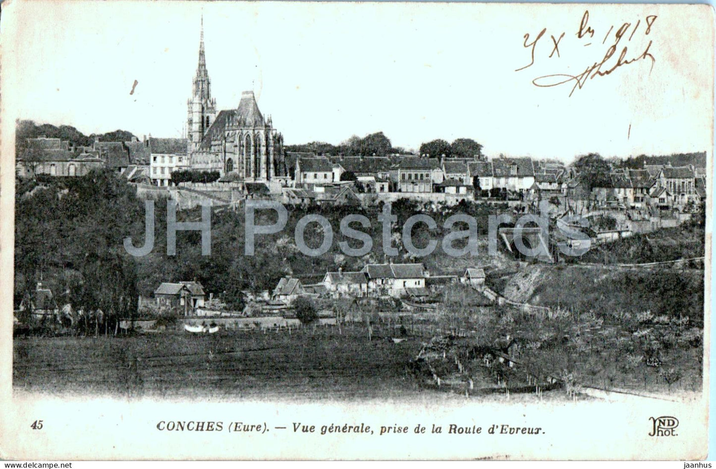 Conches - Vue Generale prise de la Route d'Evreux - 45 - old postcard - 1918 - France - used - JH Postcards