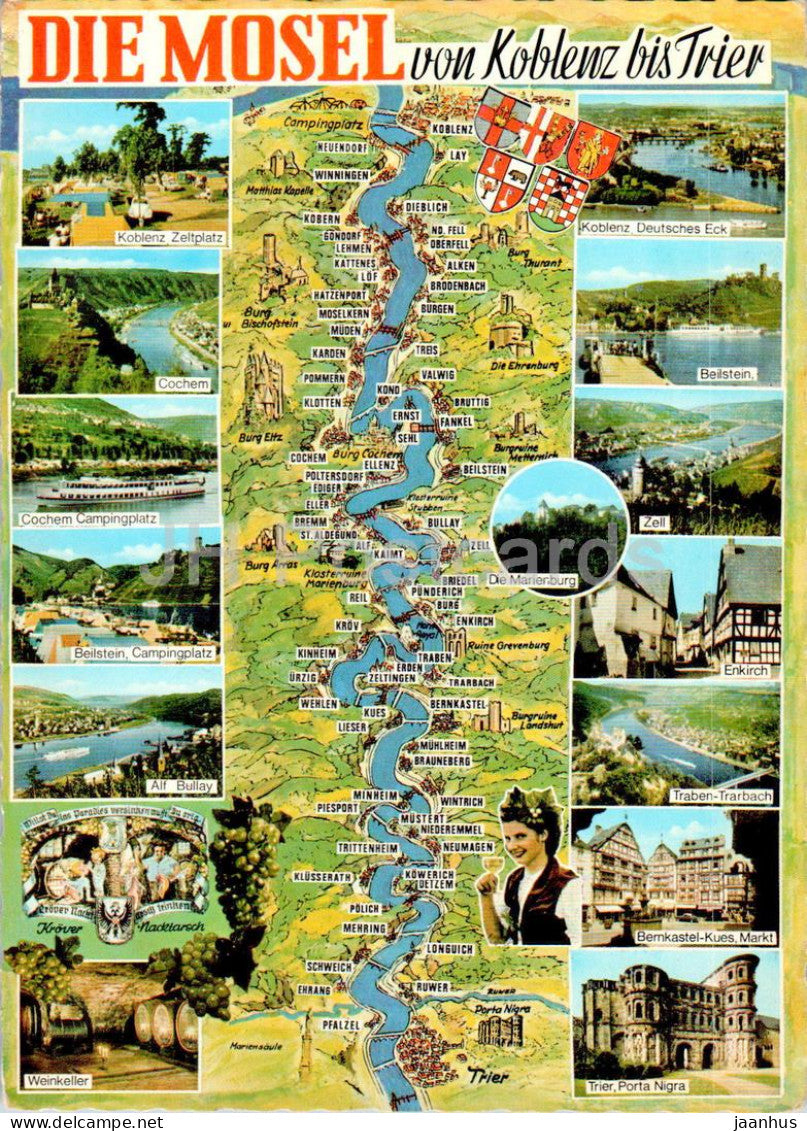 Die Mosel von Koblenz bis Trier - map - 1969 - Germany - used - JH Postcards