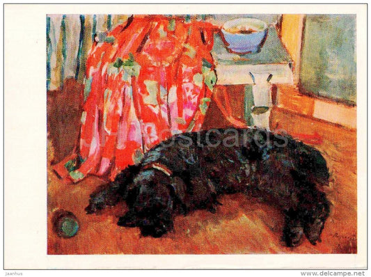 painting by F. Antonov - In the Studio , 1960 - dog - russian art - unused - JH Postcards