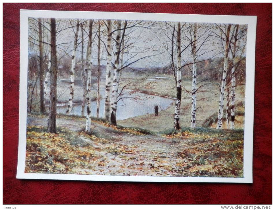 Painting by E. E. Volkov - october , 1883 - birches - russian art - unused - JH Postcards