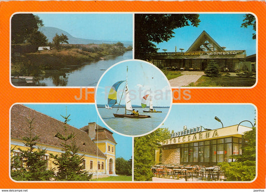 Balaton - Balatonmariafurdo - Balatonkeresztur - sailing boat - restaurant - multiview - 1984 - Hungary - used - JH Postcards