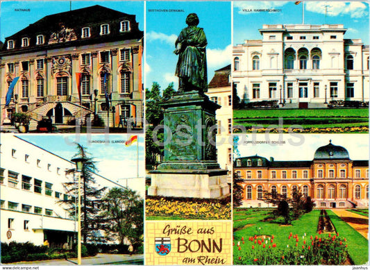 Bonn am Rhein - Grusse aus Bonn - Rathaus - Beethoven Denkmal - Villa Hammerschmidt - multiview - 53 - Germany - used