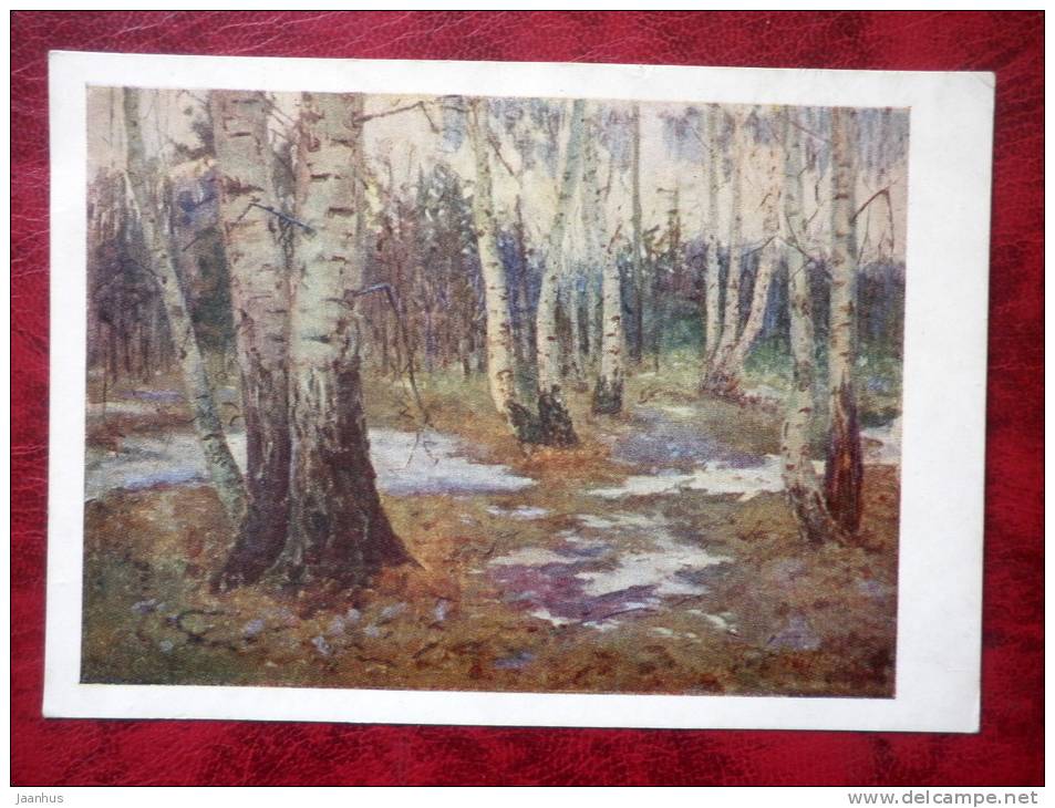 Painting by G. G. Azgur - birch spring - russian art - unused - JH Postcards
