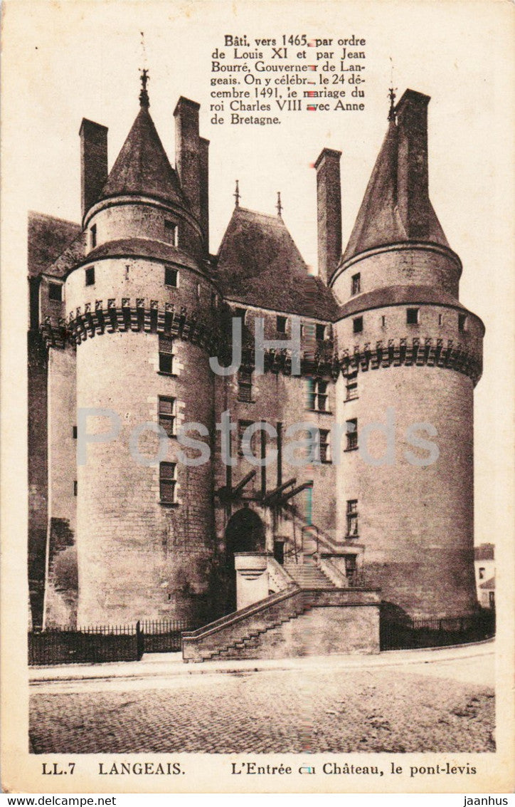 Langeais - L'Entree du Chateau - Le pont Levis - 7 - castle - old postcard - 1939 - France - used - JH Postcards