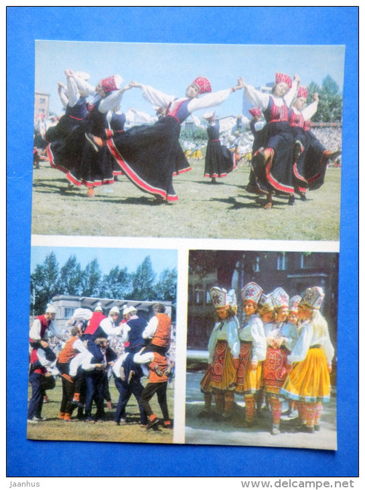 Estonian folk dancers 4 - folk costumes - dance festival - large format card - 1975 - Estonia USSR - unused - JH Postcards