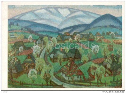 painting by Andriy Kotska - The Spring - village - ukrainian art - unused - JH Postcards