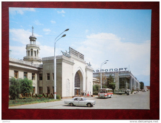 Airport - bus - car Volga - Almaty - Alma-Ata - 1984 - Kazakhstan USSR - unused - JH Postcards