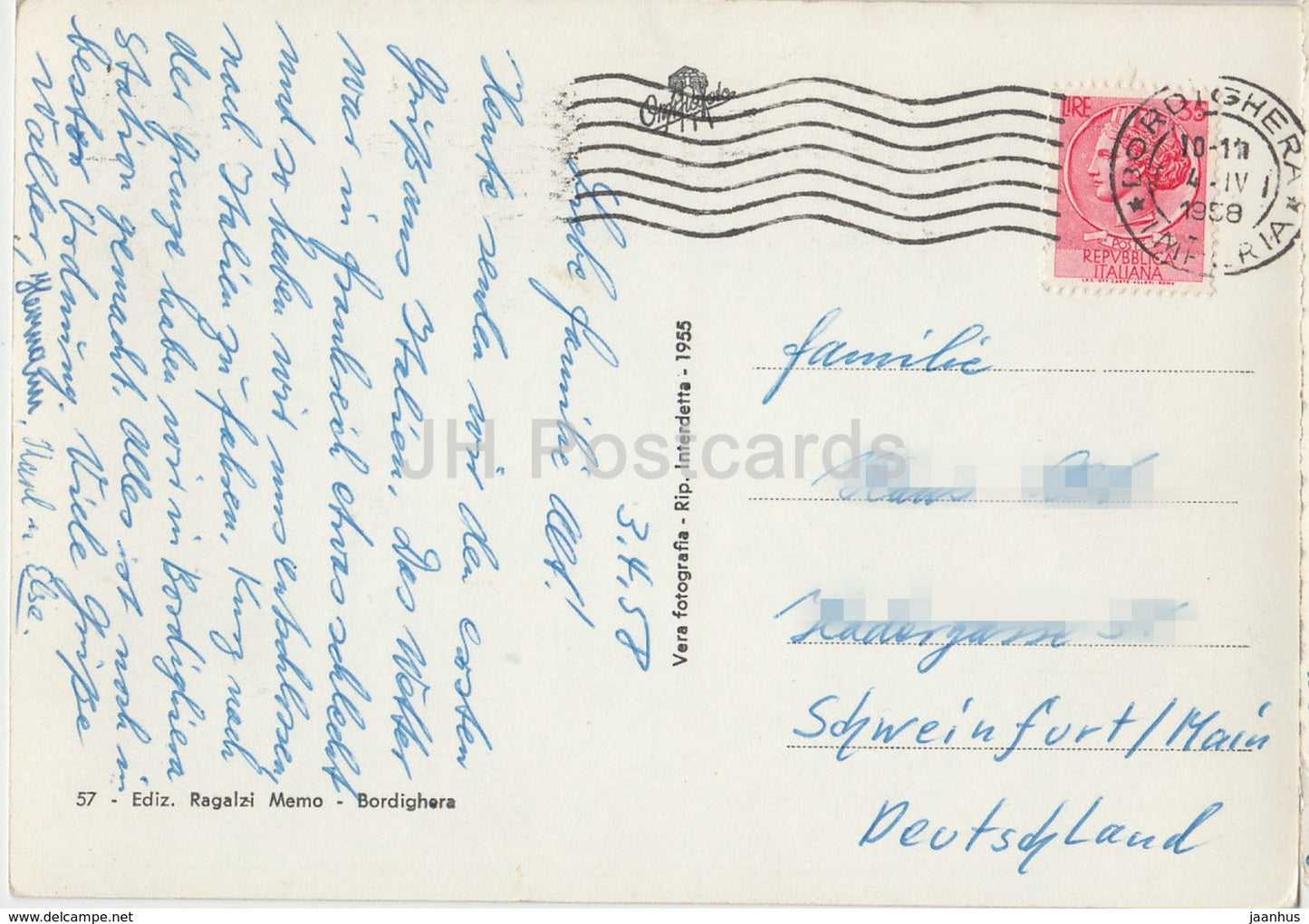 Bordighera - panorama - multiview - 57 - Italy - 1958 - used