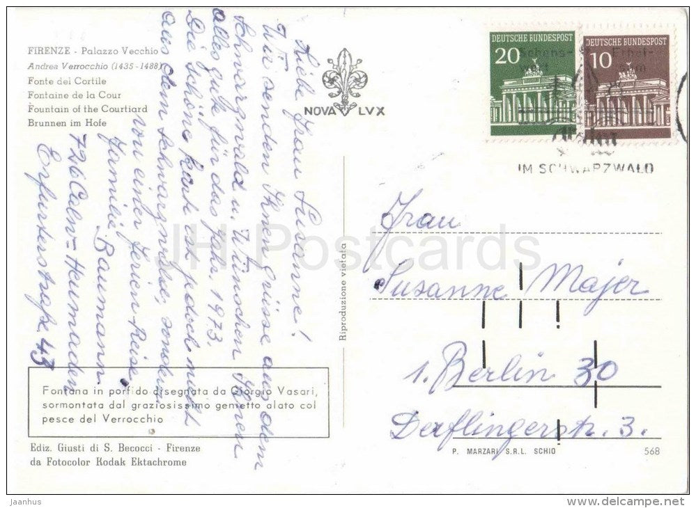 Palazzo Vecchio , Fonte del Cordile - fountain  Firenze - Florence - Italia - Italy - sent from Italy Fiesole to Germany - JH Postcards