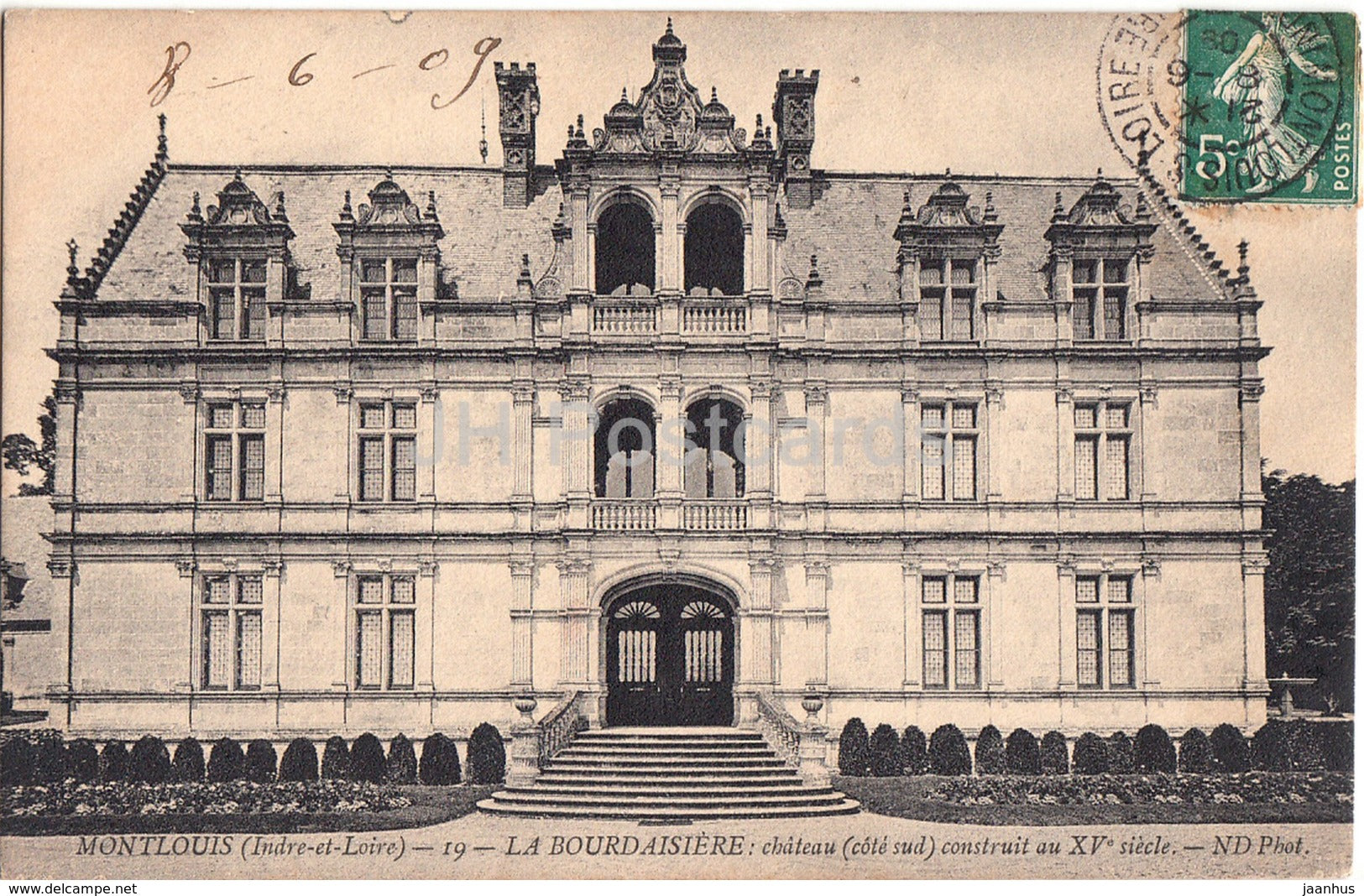 Montlouis - La Bourdaisiere - chateau - castle - 19 - 1909 - old postcard - France - used - JH Postcards