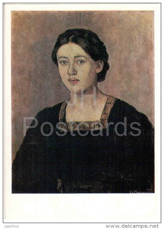 painting by V. Surikov - Portrait of A. Dobrinskaya , 1911 - russian art - unused - JH Postcards