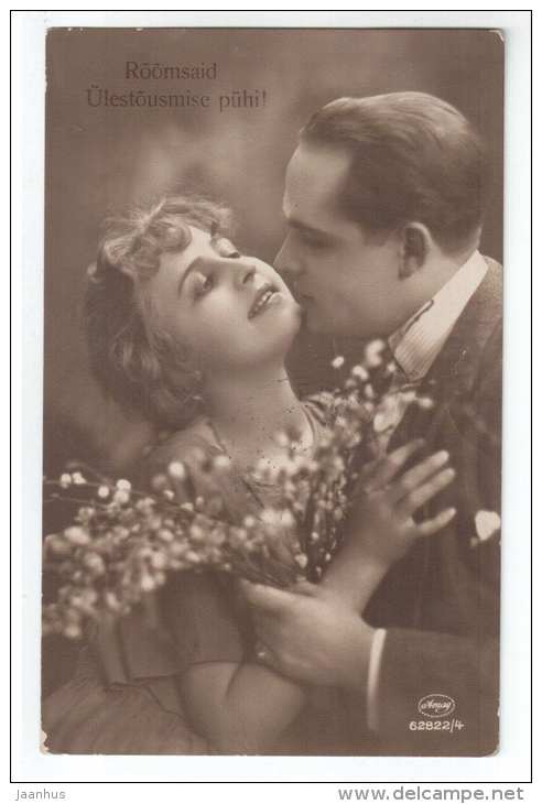 Easter Greeting Card - couple - Amag 62822/4 - old postcard - circulated in Estonia 1927 Porkuni - used - JH Postcards