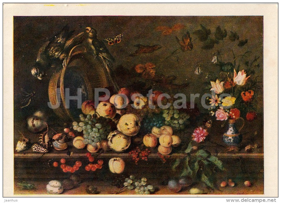painting by Balthasar van der Ast - Still Life with Fruits - apple - parrot - Dutch art - 1961 - Russia USSR - unused - JH Postcards
