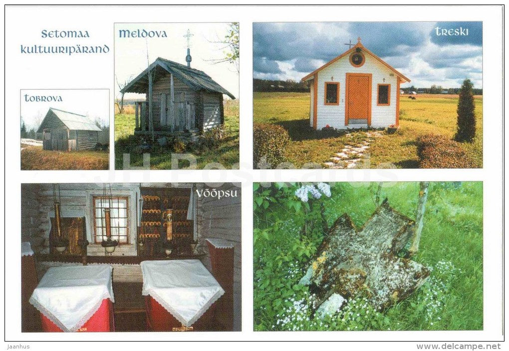 chapels and old cross of stone - Tobrova , Meldova , Treski , Voopsu - Heritage of Setoland - Setumaa - Estonia - unused - JH Postcards