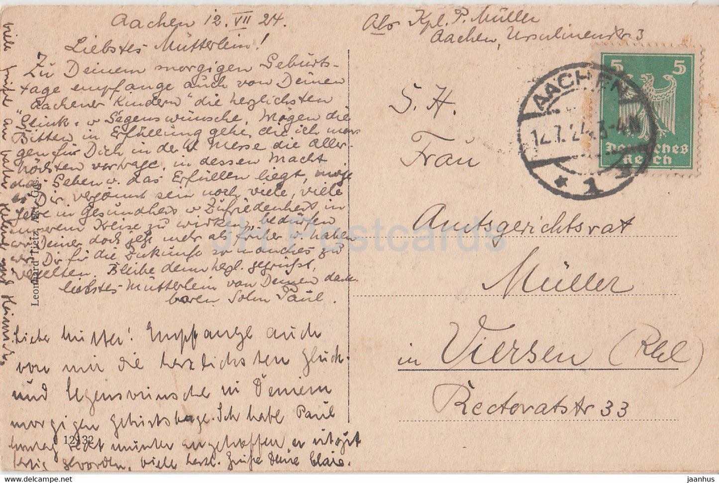 Aachen - Theater mit Kaiser Wilhelm Denkmal - Theater - Denkmal - 12132 - alte Postkarte - 1924 - Deutschland - gebraucht