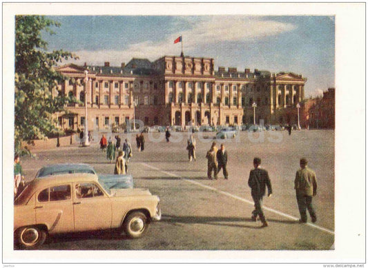 City Soviet Bulding - car Moskvitch - Leningrad - St. Petersburg - 1959 - Russia USSR - unused - JH Postcards