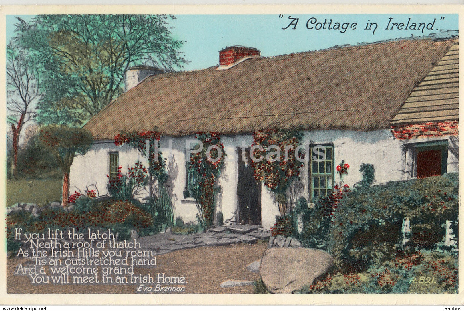 A Cottage in Ireland - Eva Brennan - old postcard - Ireland - used - JH Postcards