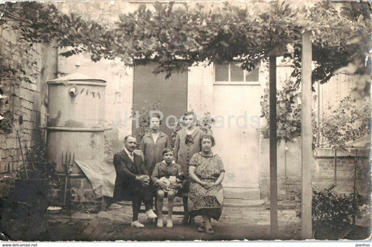 family - courtyard - old postcard - France - used - JH Postcards