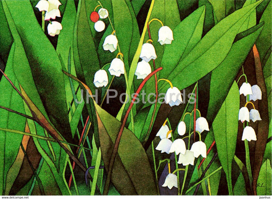 illustration by R. Lukk - Lily of the valley - flowers - 1985 - Estonia USSR - unused - JH Postcards