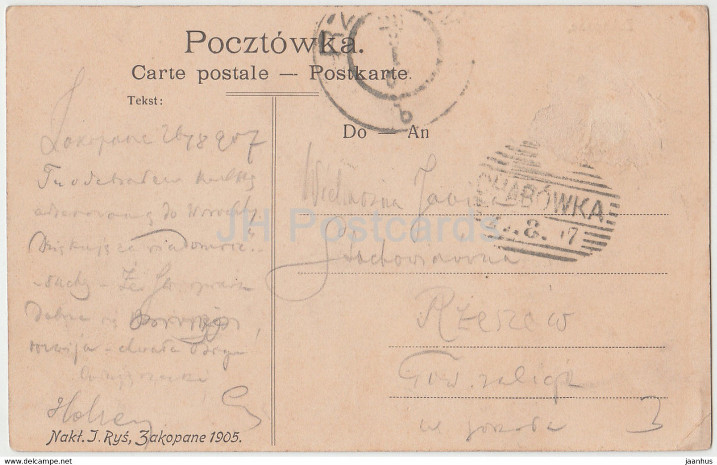 Zakopane - carte postale ancienne - 1907 - Pologne - utilisé