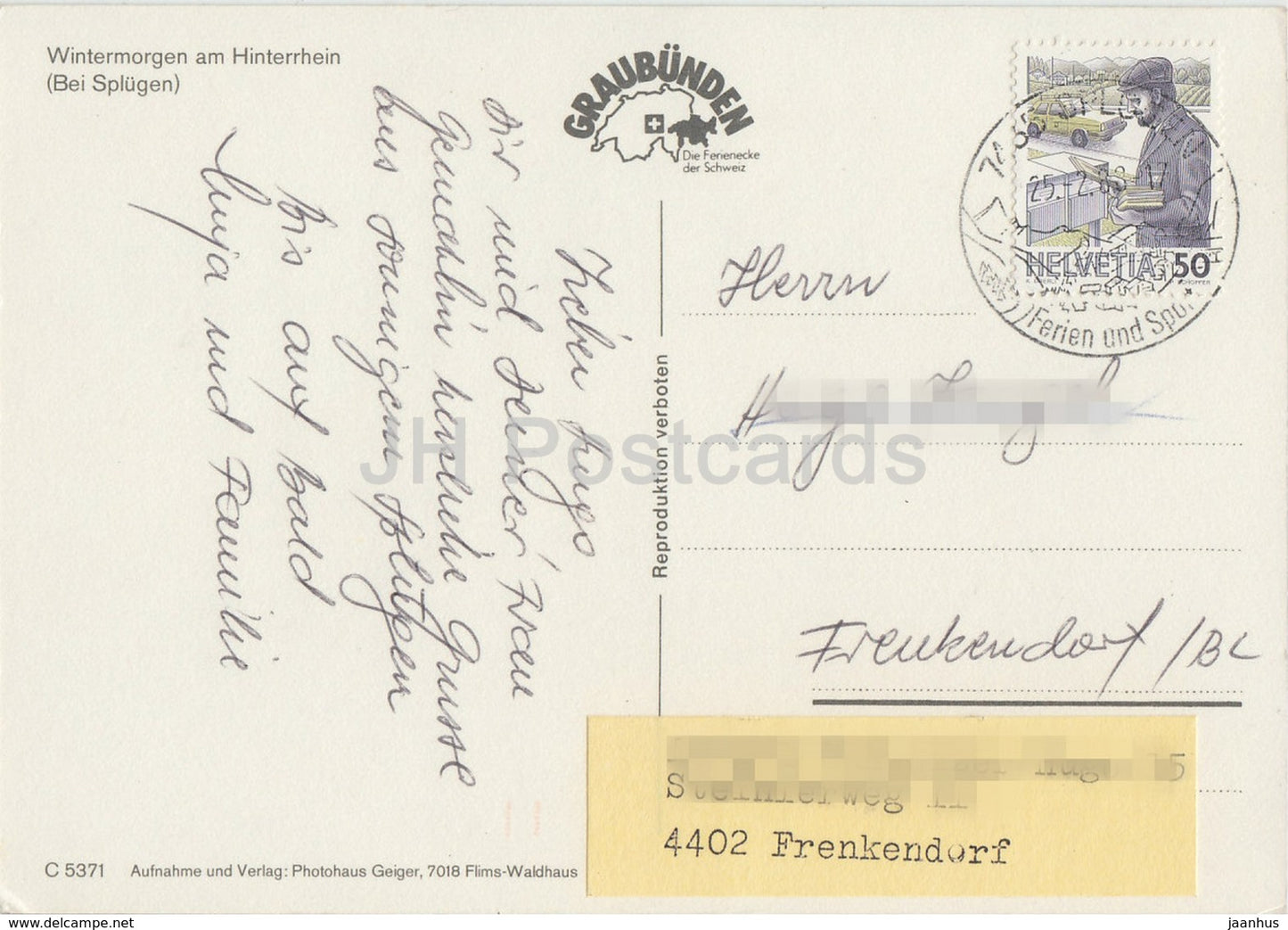 Wintermorgen am Hinterrhein bei Splugen - 1988 - Switzerland - used