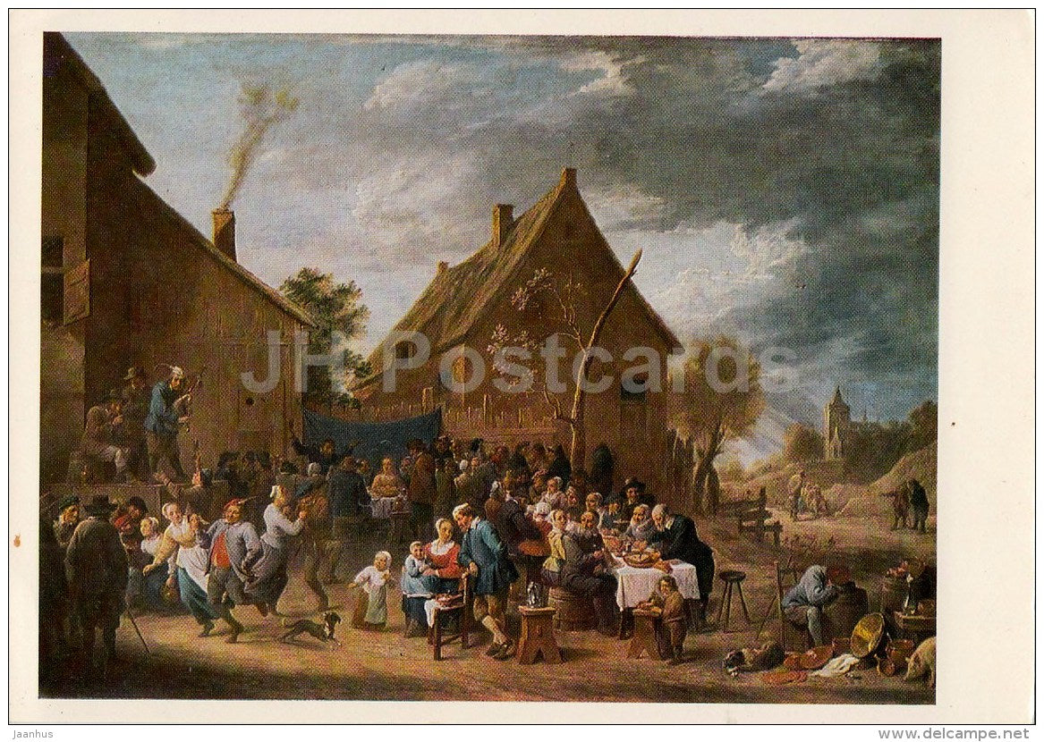 painting by David Teniers the Younger - 1 - Peasant Wedding , 1650 - Flemish art - Russia USSR - used - JH Postcards