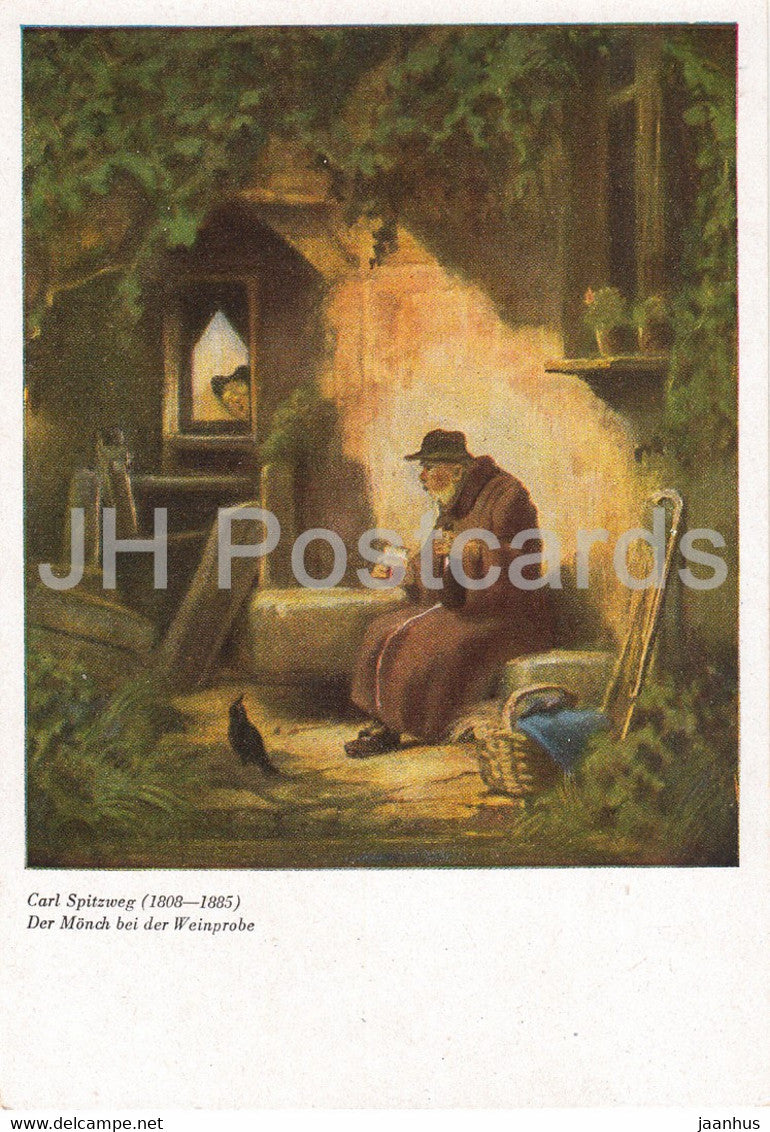 painting by Carl Spitzweg - Der Monch bei der Weinprobe - German art - Germany - unused - JH Postcards