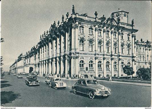 Leningrad - St. Petersburg - The State Hermitage Museum - Winter Palace - car Pobeda - 1960 - Russia USSR - unused - JH Postcards