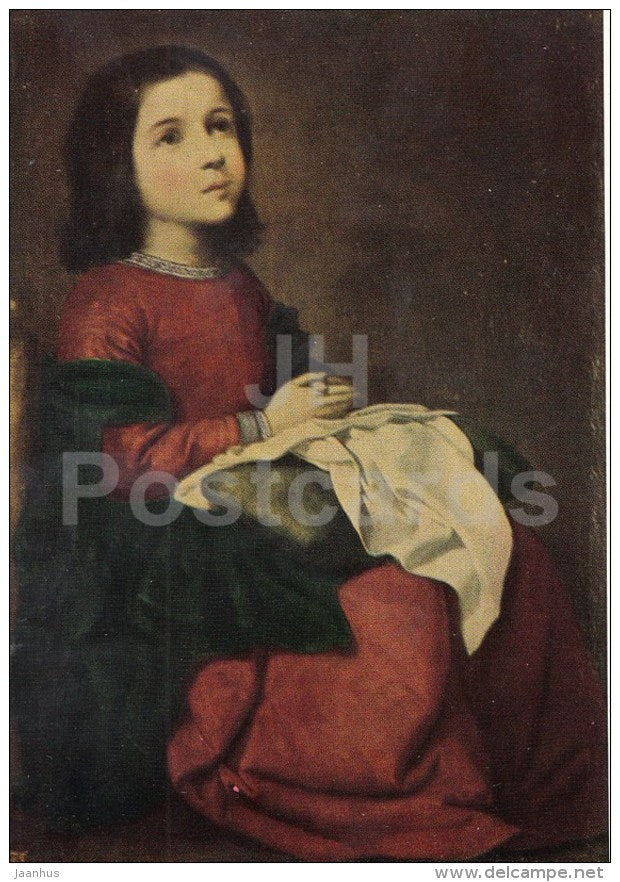 painting by Francisco de Zurbaran - Adolescence of the Madonna - Spanish Art - 1963 - Russia USSR - unused - JH Postcards