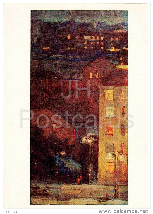 painting by K. Antonov - Late Evening , 1972 - city - russian art - unused - JH Postcards