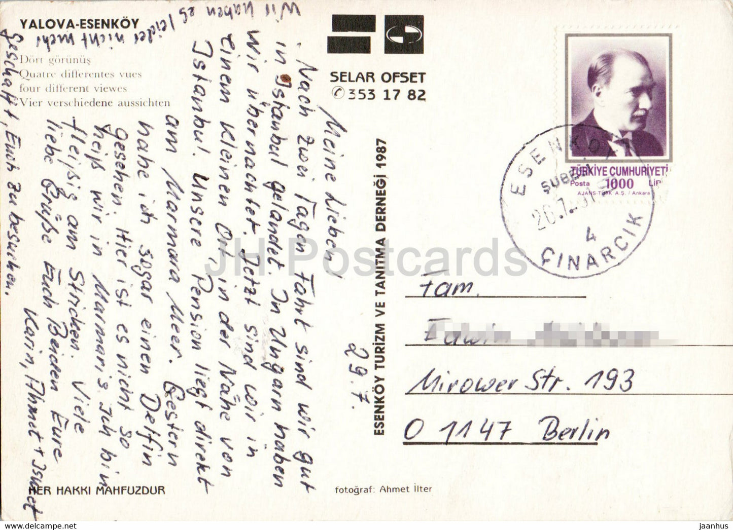 Yalova Esenkoy - Four different views - boat - Selar Ofset - 1991 - Turkey - used