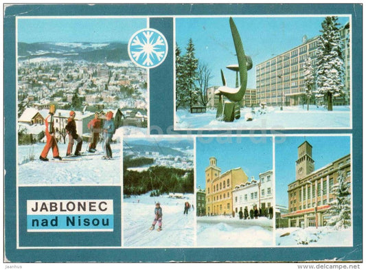 Jablonec nad Nisou - ski resort - District Library - town hall - Czechoslovakia - Czech - used 1983 - JH Postcards