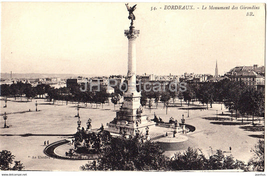 Bordeaux - Le Monument des Girondins - 54 - old postcard - France - unused - JH Postcards