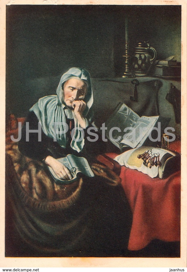 painting by Nicolaes Maes -  Il Sogno Della Nonna - Grandmother's Dream - Dutch art - Italy - unused - JH Postcards