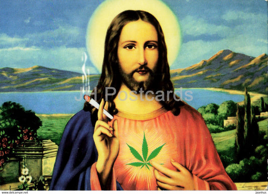 Jesus - smoking - weed - art - 1996 - Germany - unused - JH Postcards