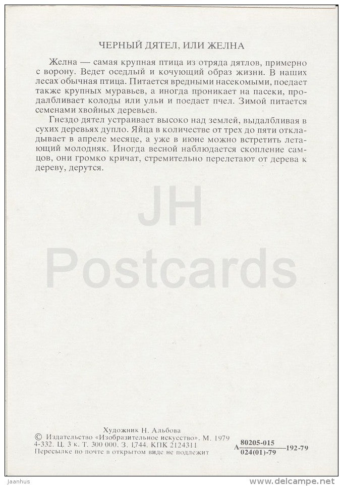 Eurasian jay - Garrulus glandarius - Birds of Russian Forest - 1979 - Russia USSR - unused - JH Postcards