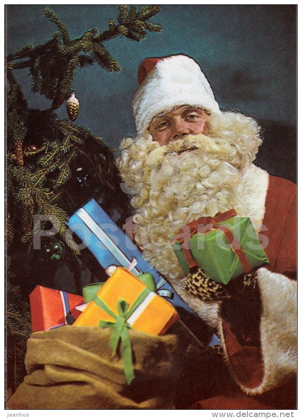 New Year Greeting Card - Santa Claus - Gifts - 1989 - Estonia USSR - used - JH Postcards