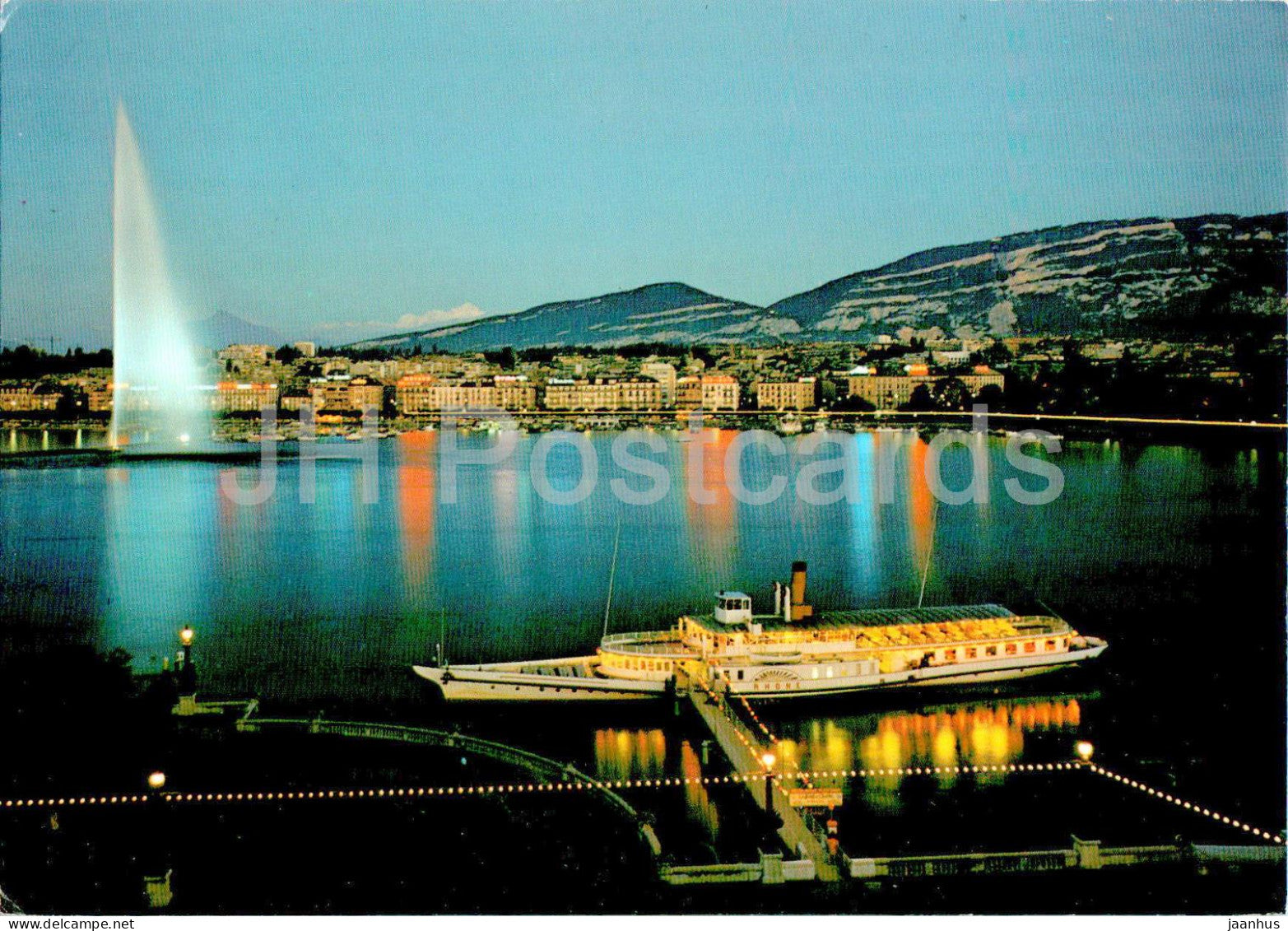 Geneva - Geneve - La Rade et le Jet d'Eau - Geneve la Nuit - 5520 - 1987 - Switzerland - used - JH Postcards