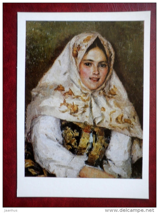 painting by V. Surikov , Siberian beauty 1891 - russian folk costumes - russian art - unused - JH Postcards